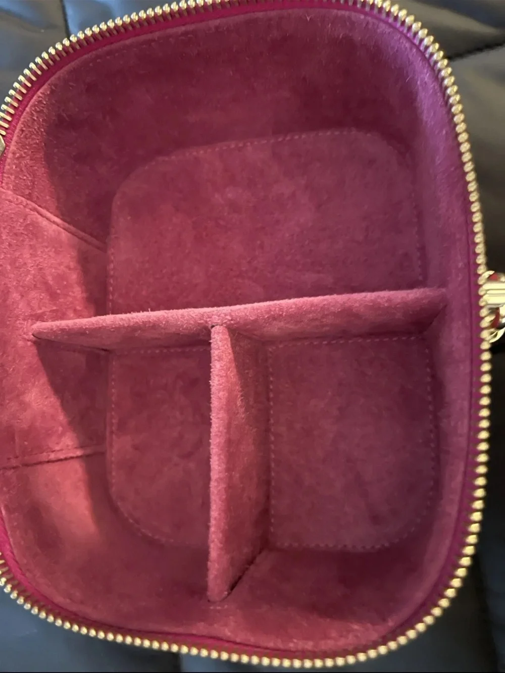 Mulberry Pink Leather Top-Handle Jewelry Case with Gold Hardware